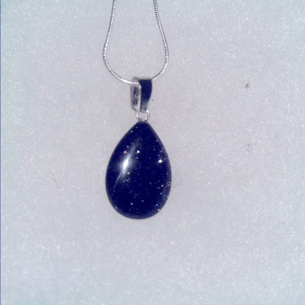 Boho hippie Blue Goldstone Sterling Silver 16” Neckla…